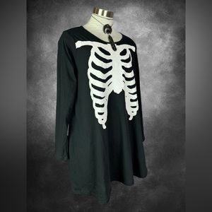 Iron Fist Wishbone Skeleton Ribs Black Trapez Long Sleeve Dress M